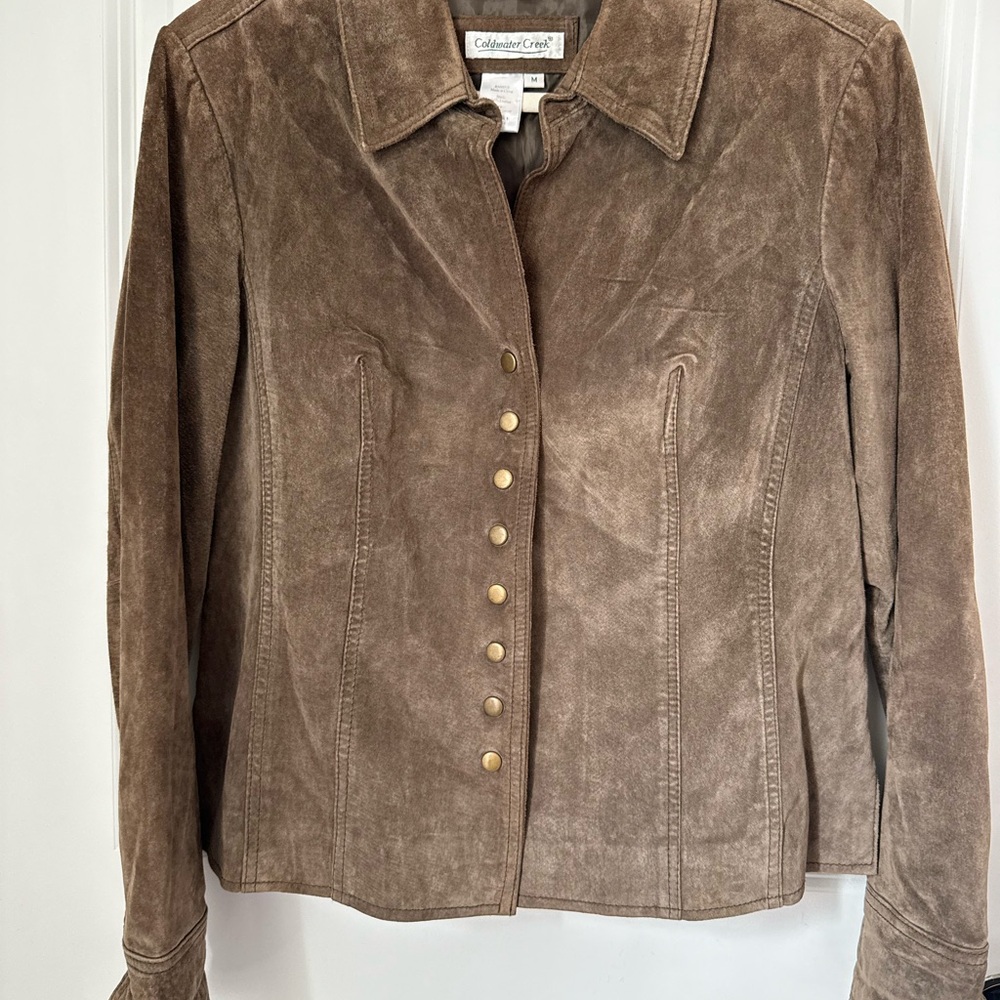 Coldwater Creek Women's Brown Suede Button-Front Jacket 100% Leather